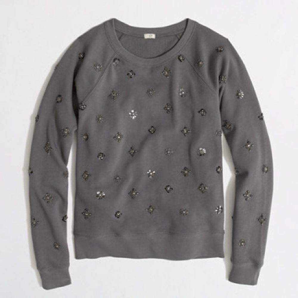 J. Crew Factory Gray Embellished Crewneck Sweatshirt